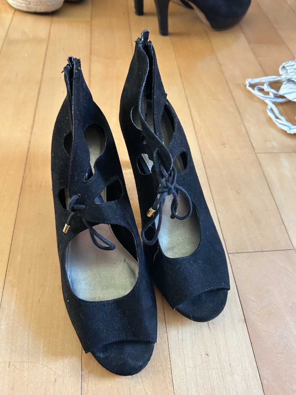 Black a.n.a Chance peep-toe heels - size 8
